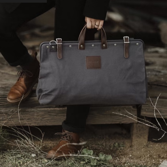 Line of Trade Mens Grey Canvas and Leather weekender bag - Picture 2 of 13